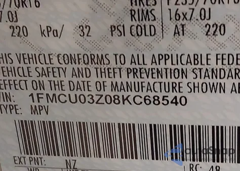 2008 Ford Escape Xlt z USA, uszkodzony, nr VIN 1FMCU03Z08KC68540